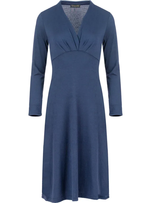 Conquista Lange Mouw Empire Lijn Jersey Jurk Blauw