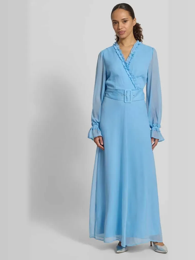 Vila maxi-jurk met riem en ruches model 'EMMA' Lichtblauw