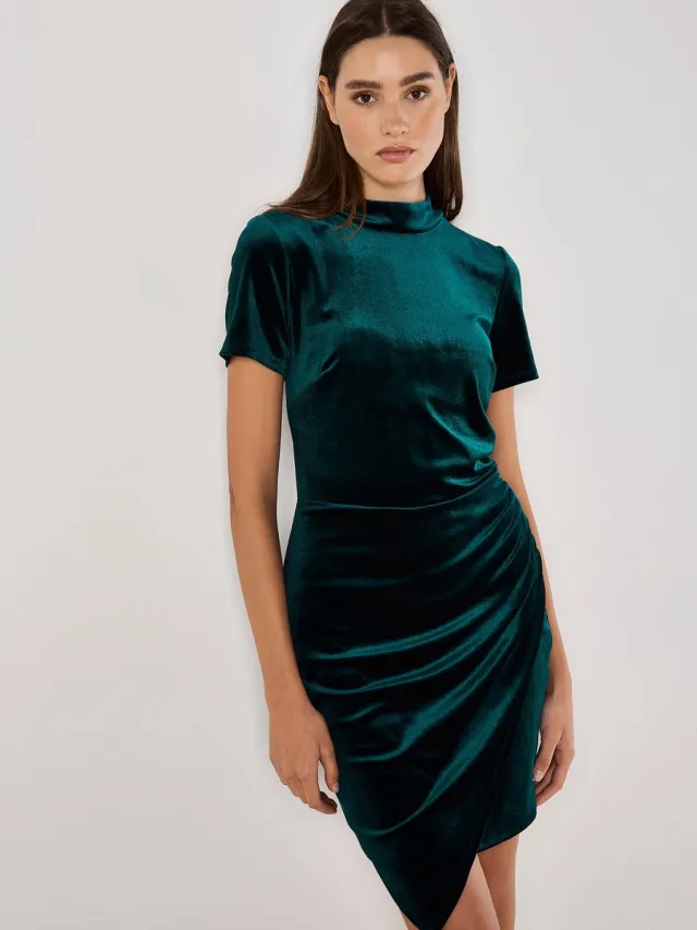 Apricot Fluwelen mini-jurk met ruches Groen