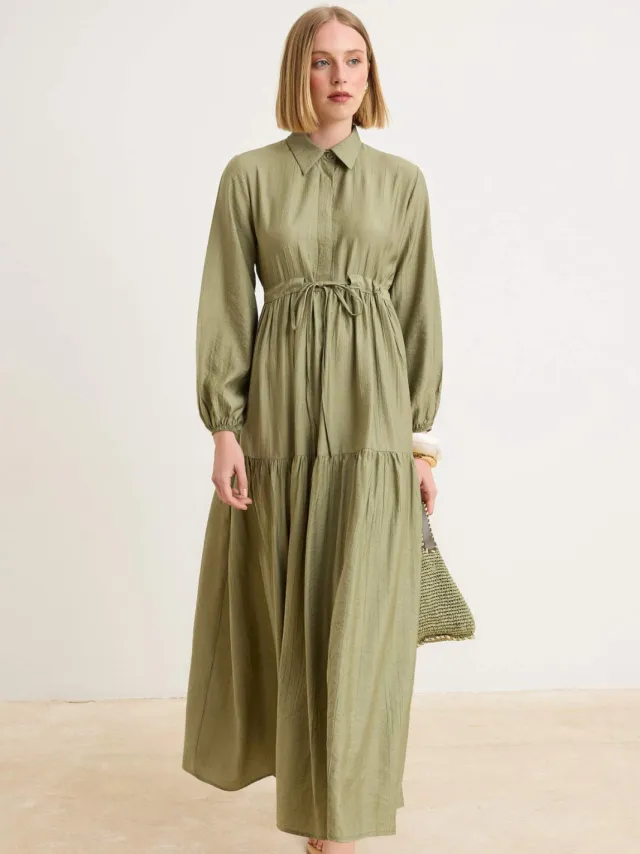 Trendyol Modest Dames Kaki Effen Maxi Lang Skater Modest Jurken