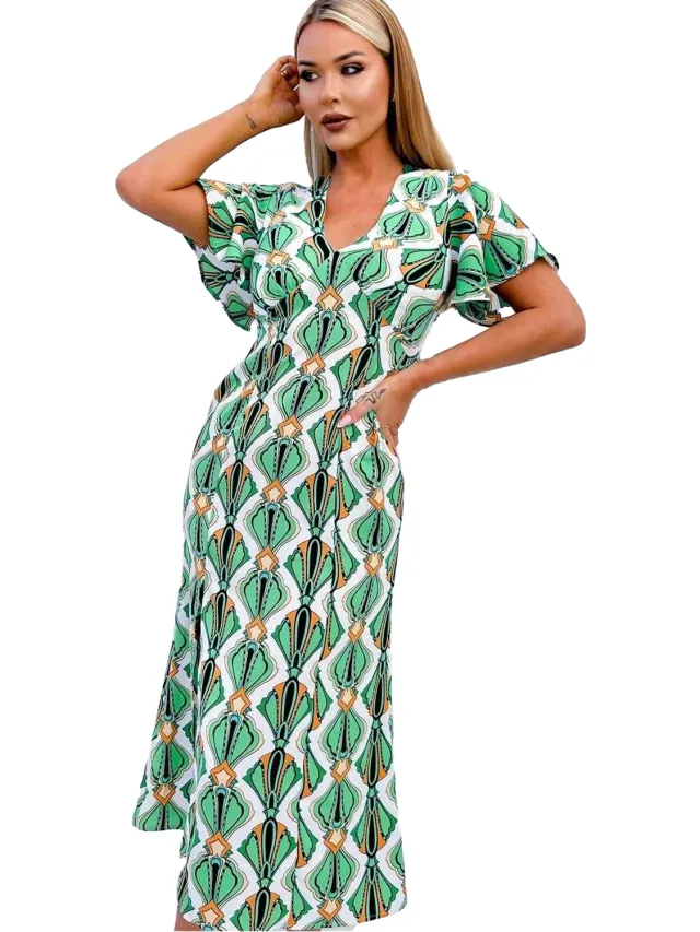 AX Paris Dames/Dames Midi Jurk met Geometrisch Knoopdetail (Veelkleurig) Groen