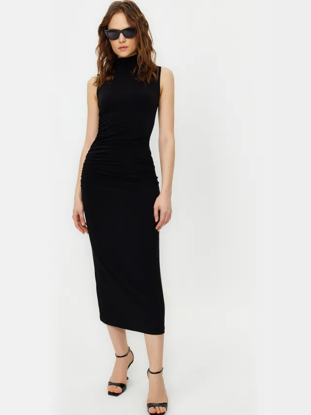 Trendyol TRENDYOLMİLLA Dames Zwart Effen Maxi Mouwloos Casual Bodycon Jurken