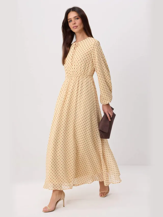 Trendyol Modest Dames Geel Abstract Maxi Lang Casual Skater Modest Jurken