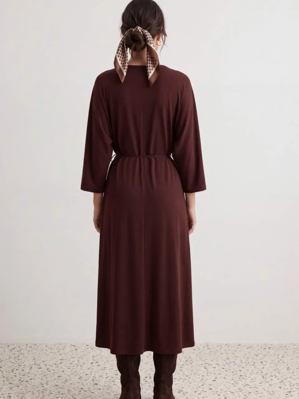 Trendyol Modest Dames Bruin Effen Maxi Lang A-lijn Modest Jurken, foto 2