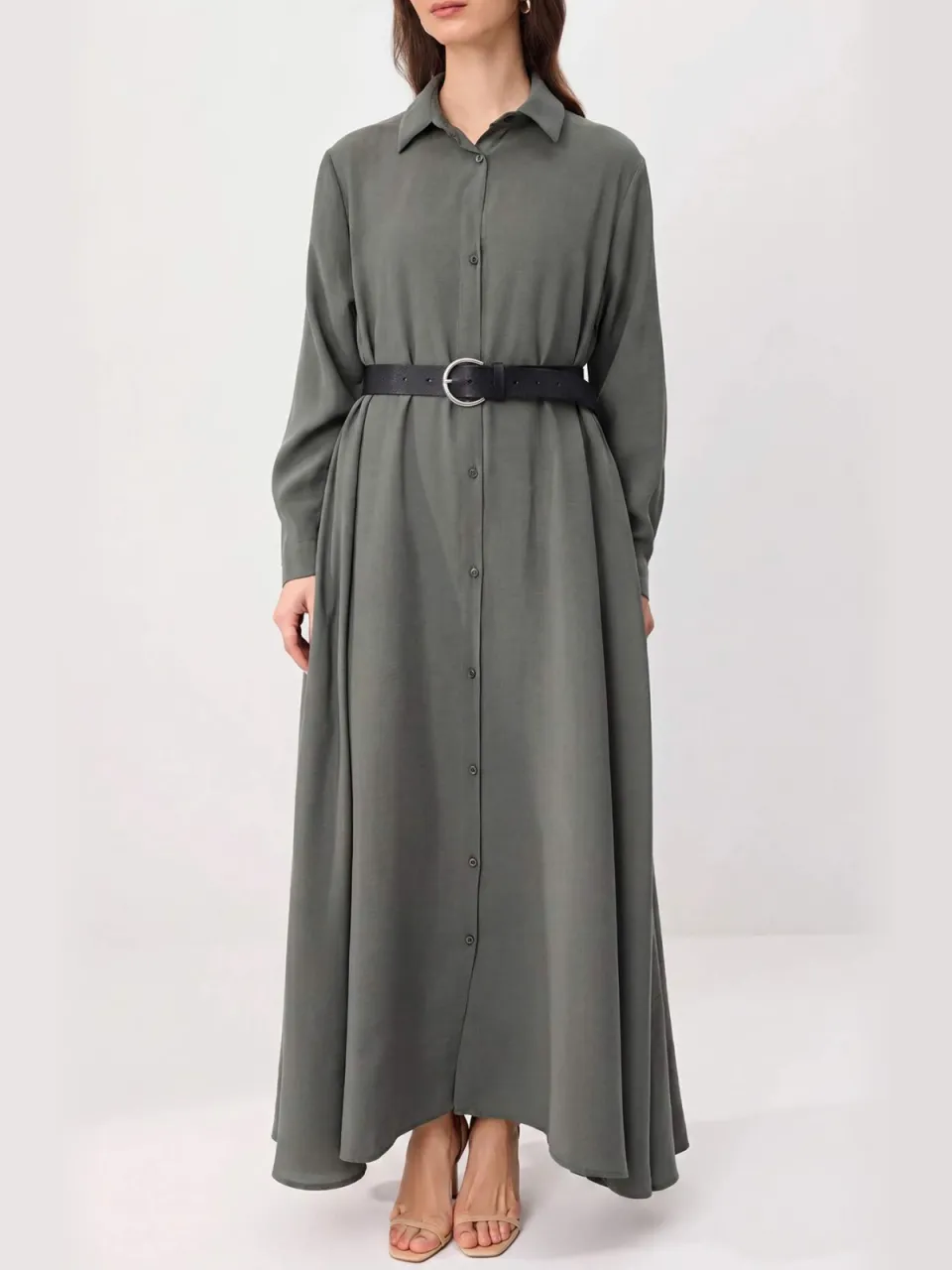 Trendyol Modest Dames Kaki Effen Maxi Lang A-lijn Modest Jurken, foto 2