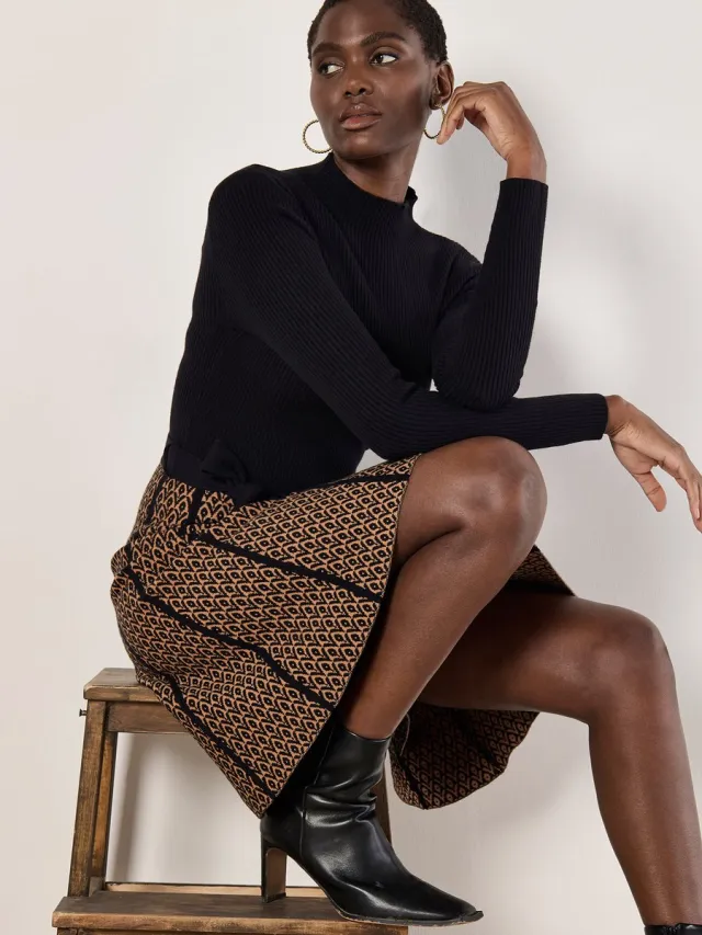 Apricot Geo-rok gebreide mini-jurk Zwart