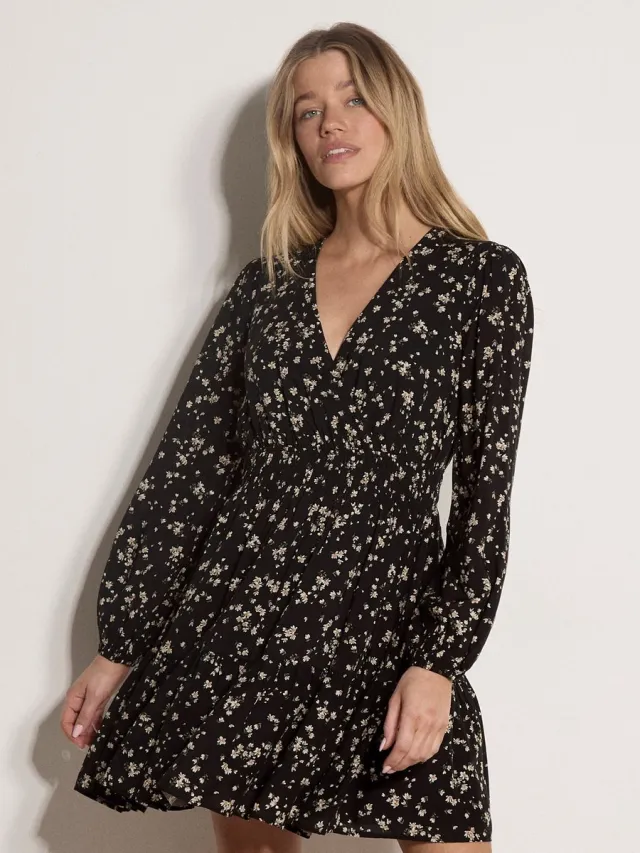 Apricot Mini-wikkeljurk met bloemenprint zwart