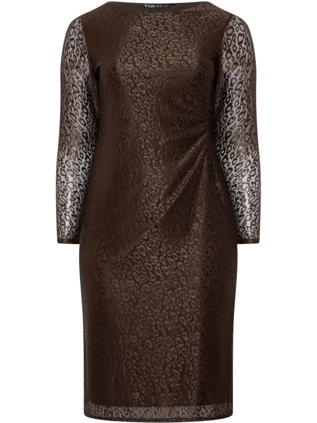 Yours Chocoladebruine Midijurk Met Luipaardprint En Gerimpelde Zijkant-56 Brown