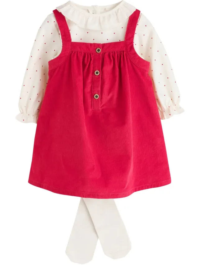 Next Meisjes - 3-delige babyset van overgooier, romper met lange mouwen en maillot - Rood Red Cord
