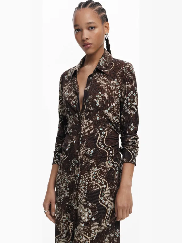 Desigual midi jurk bruin, foto 3