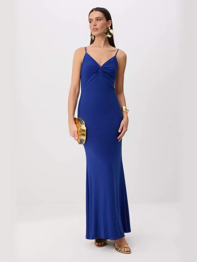Trendyol TRENDYOLMİLLA Dames Blauw Effen Maxi Mouwloos Zeemeermin Avond & Gala Jurk Kobaltblauw