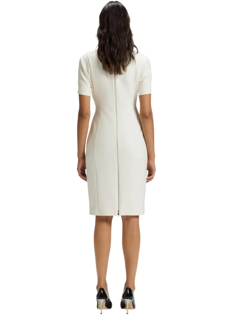 Boss Damaisa midi-jurk met V-hals, smalle pasvorm en korte mouwen voor dames (Wit)