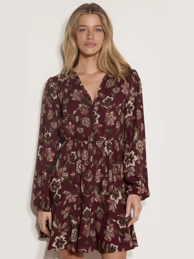 Apricot Folk-minijurk met bloemenprint Burgundy