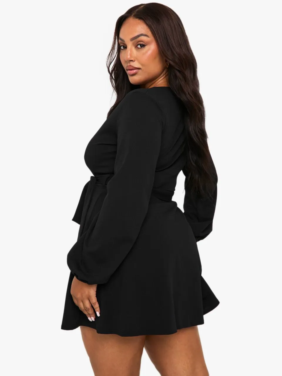 boohoo Dames Plus Wrap Tie Belt Skater Jurk zwart, foto 2
