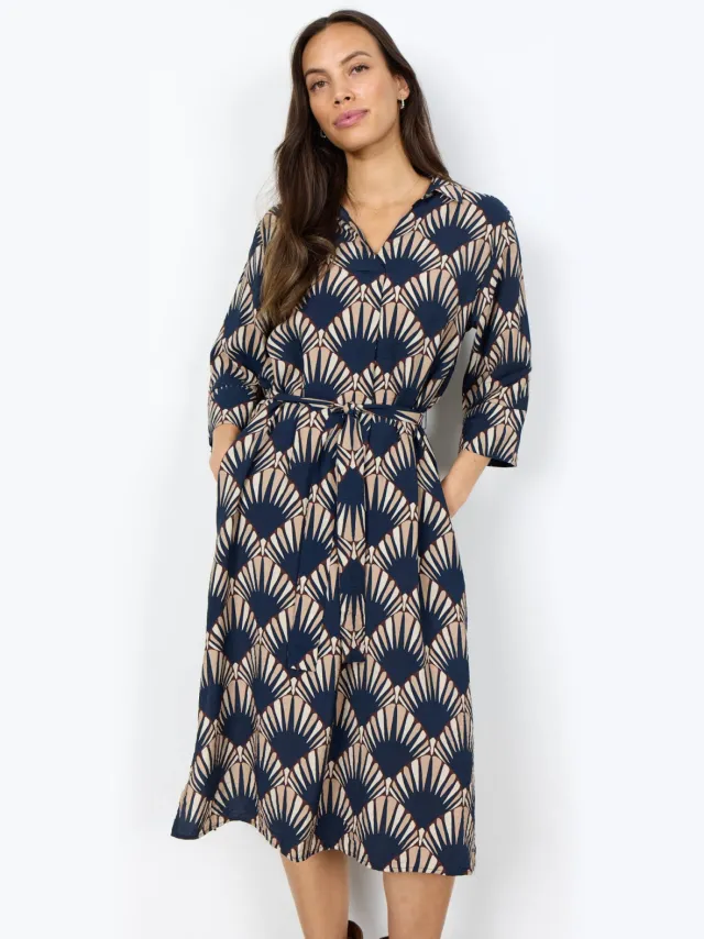 Soyaconcept midi jurk met print - donkerblauw