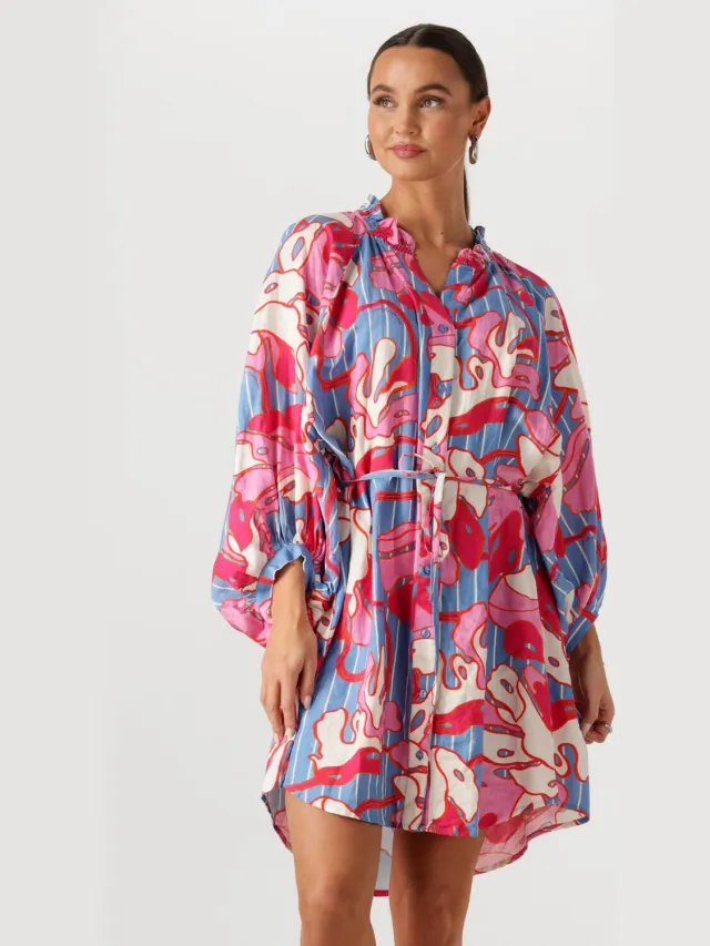 POM Amsterdam Dames Jurken Dress Urban Flora Stripe Linen - Multi