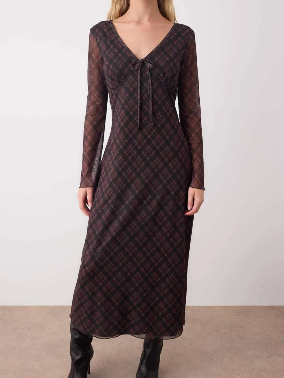 Trendyol TRENDYOLMİLLA Dames Meerkleurig Geruit Maxi Lang Casual Bodycon Jurken veelkleurig, foto 2