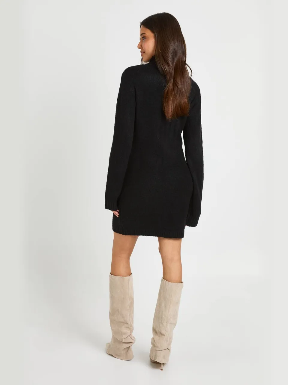 boohoo Dames Gebreide Mini Trui-jurk Met Hoge Hals En Naaddetail zwart, foto 2