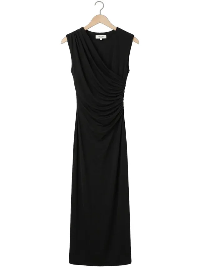 ROSEMUNDE Billie Sl Long Drape Dress Dames - Jurk - Zwart