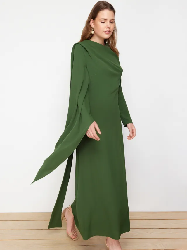 Trendyol Modest Dames Kaki Effen Maxi Lang Stijlvol/Avond Recht Modest Avond Jurken