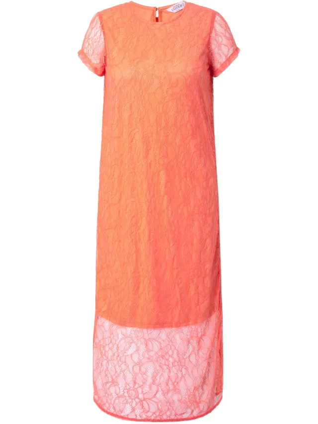 Studio Untold Dames - Maxi-jurk fitted shape kant ondoorzichtige onderjurk - Hibiscusrood - Maat 42+