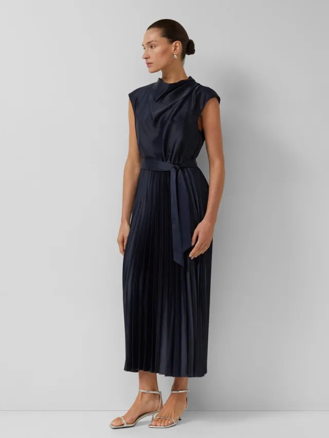 S.Oliver female - Satijnen midi-jurk met watervalhals navy
