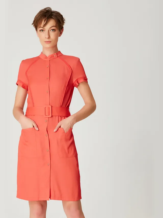 Smart & Joy Gestructureerde korte shirt-jurk Koraal