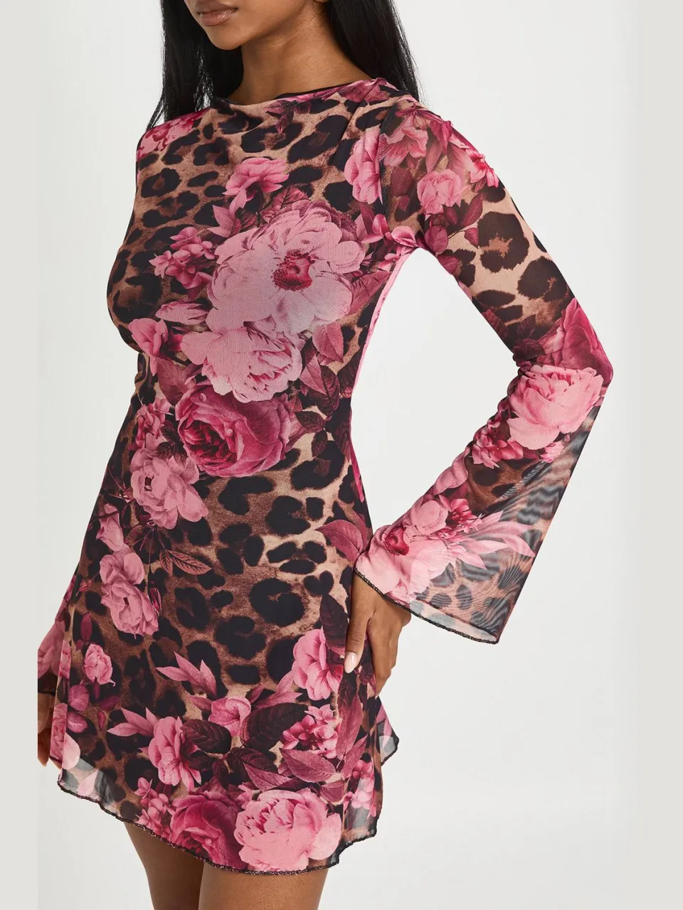 boohoo Dames Luipaard Rozen Print Uitlopende Mouwen Mini Jurk, foto 4