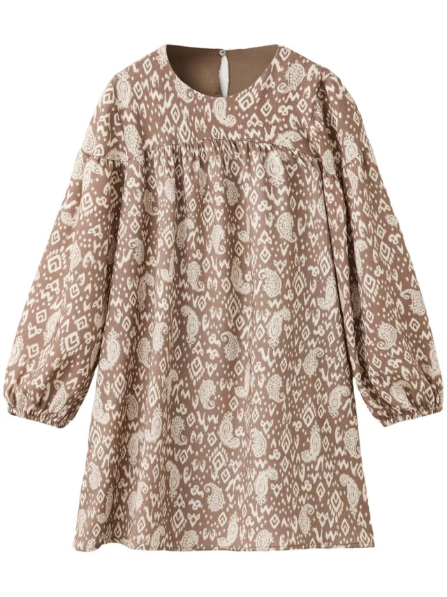 Mango korte bohemian jurk met paisley bruin lichtbeige