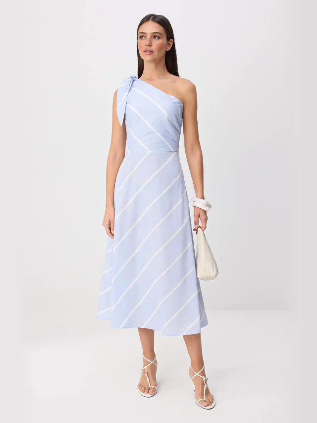 Trendyol TRENDYOLMİLLA Dames Blauw Gestreept Midi Mouwloos A-lijn Jurken
