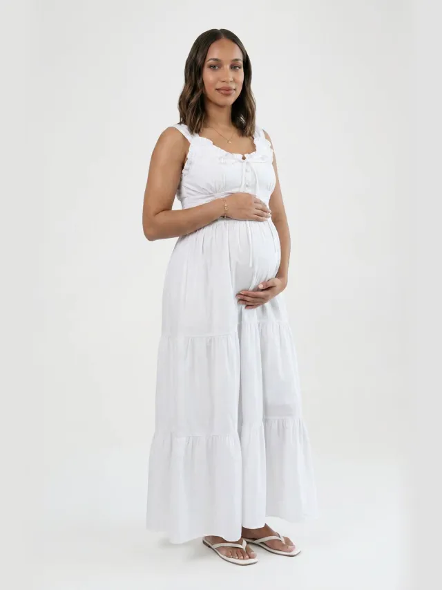 boohoo Dames Zwangerschaps Geplooide Poplin Maxi Jurk Wit