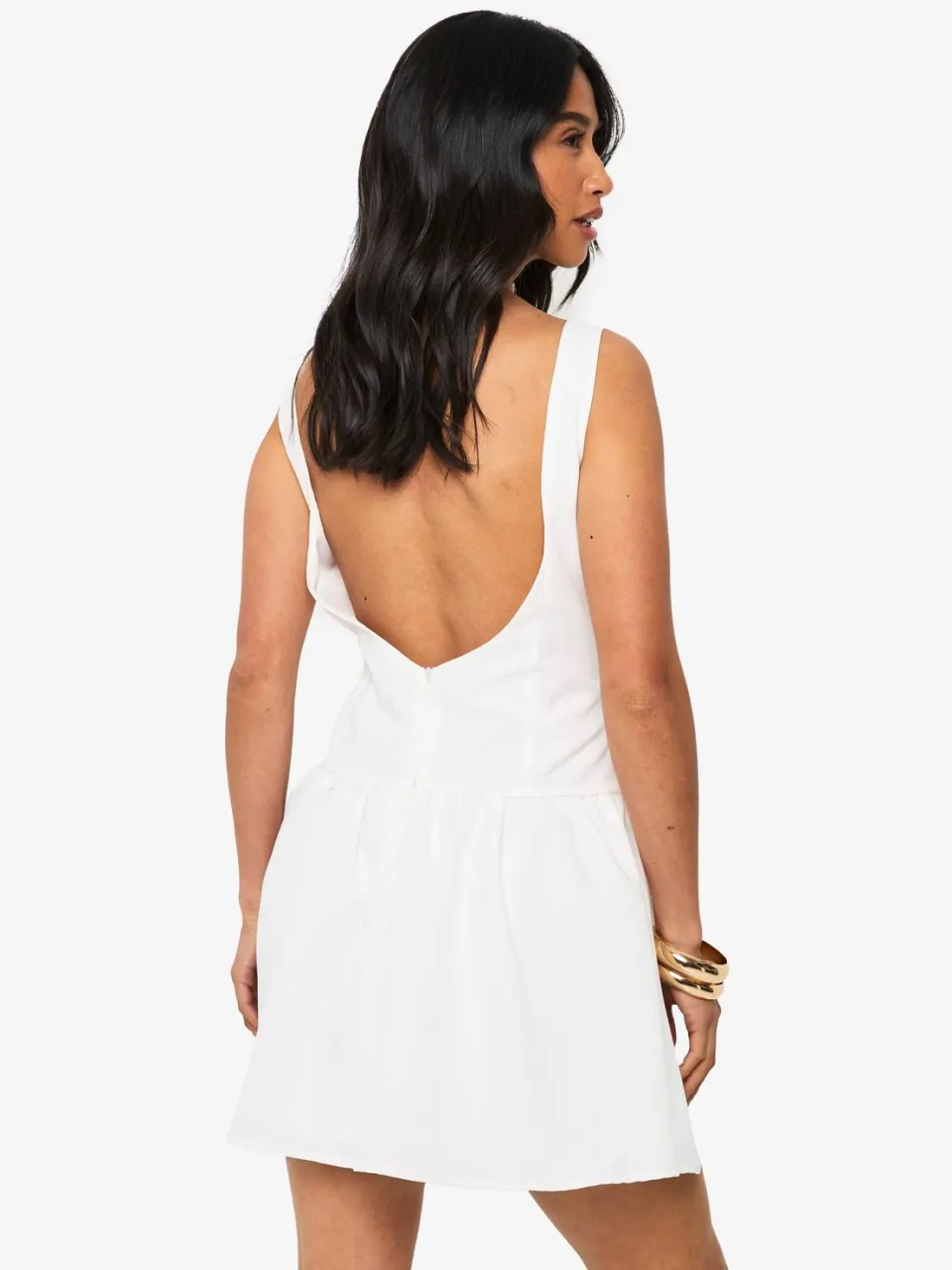 boohoo Dames Petite Drop Taille Shift Mini-jurk wit, foto 3