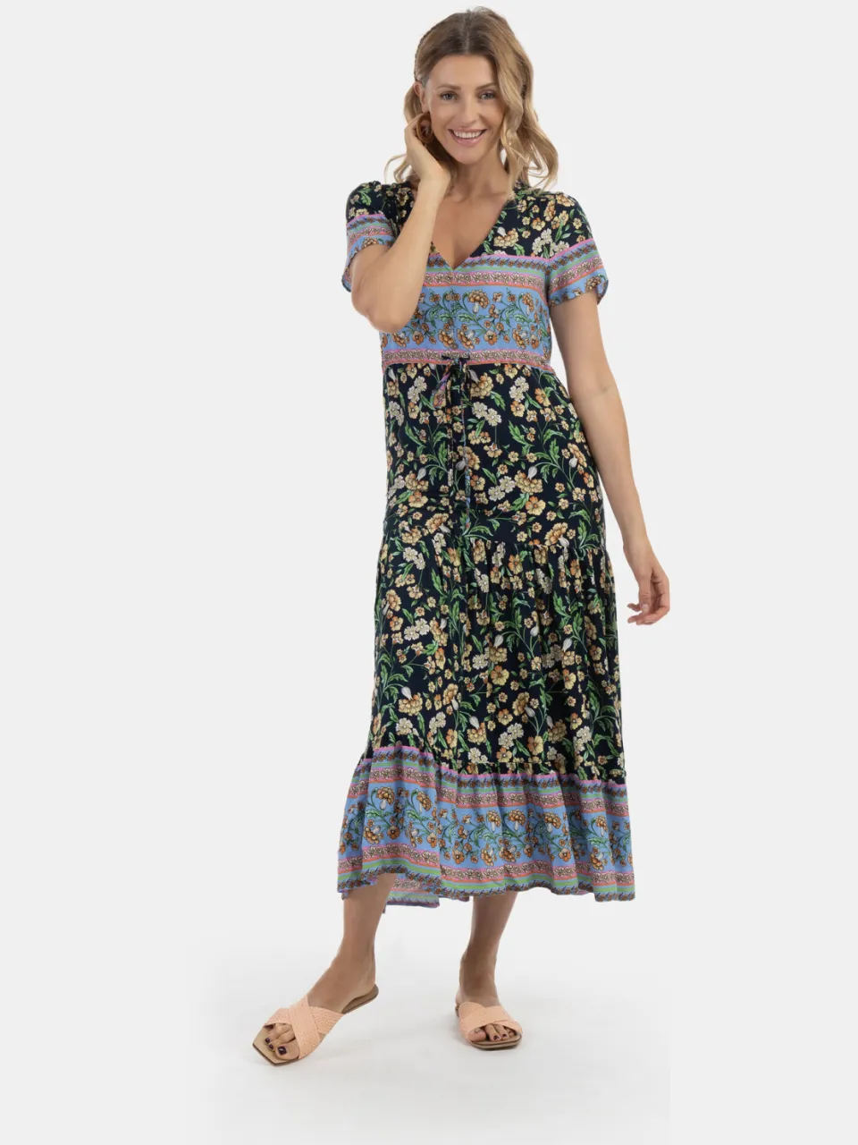 Usha Zomerjurk Dames Navy Veelkleurig Marineblauw