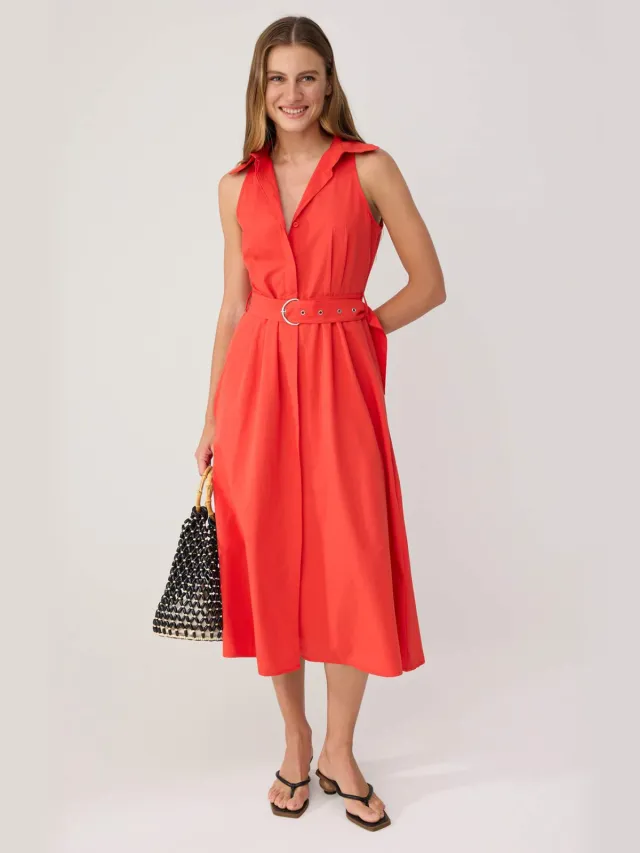 Trendyol TRENDYOLMİLLA Dames Rood Effen Midi Mouwloos Casual Blousejurk Jurken