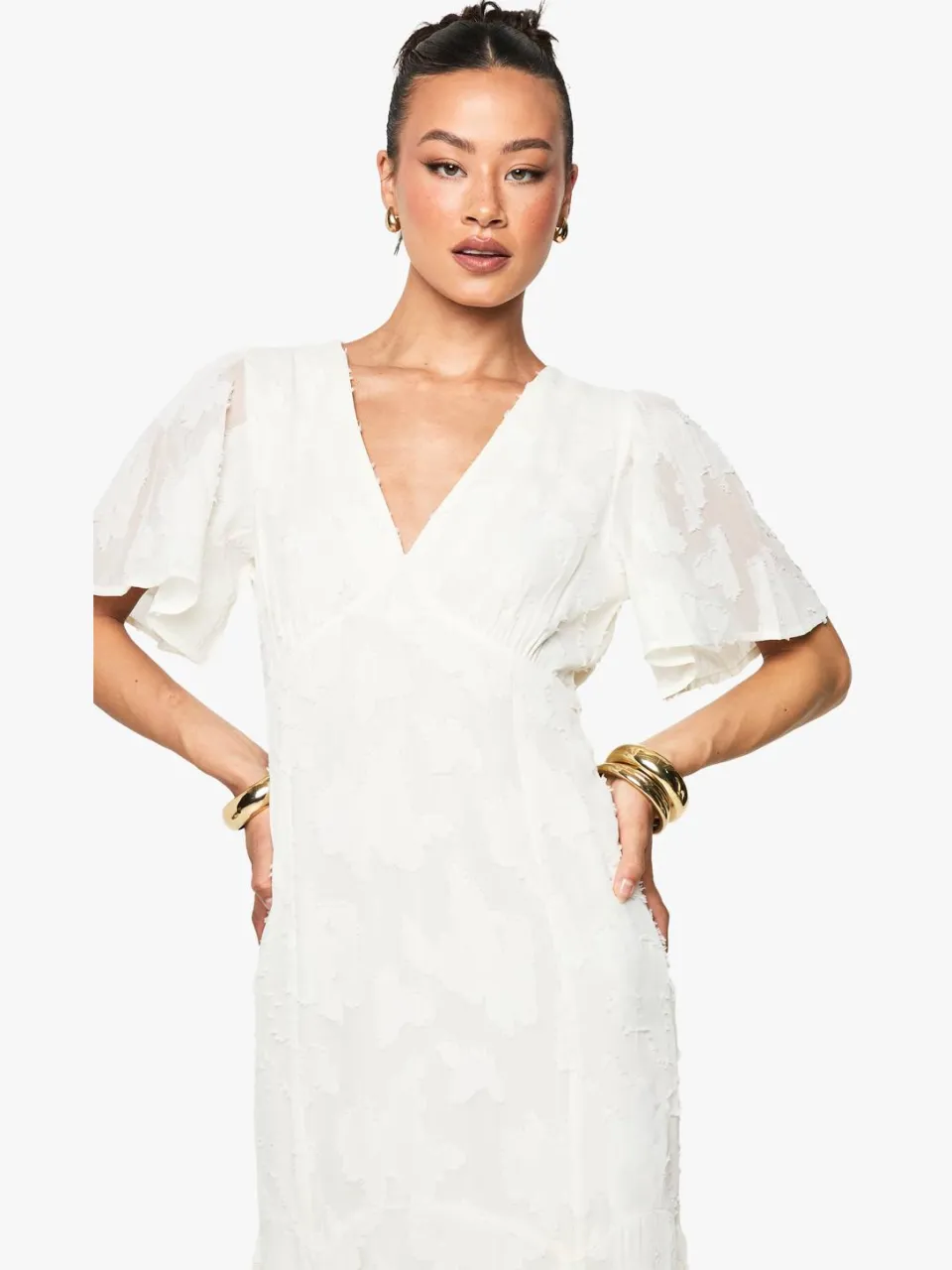boohoo Dames Lange burnout bloemige engelenmouw midaxi jurk crème, foto 2