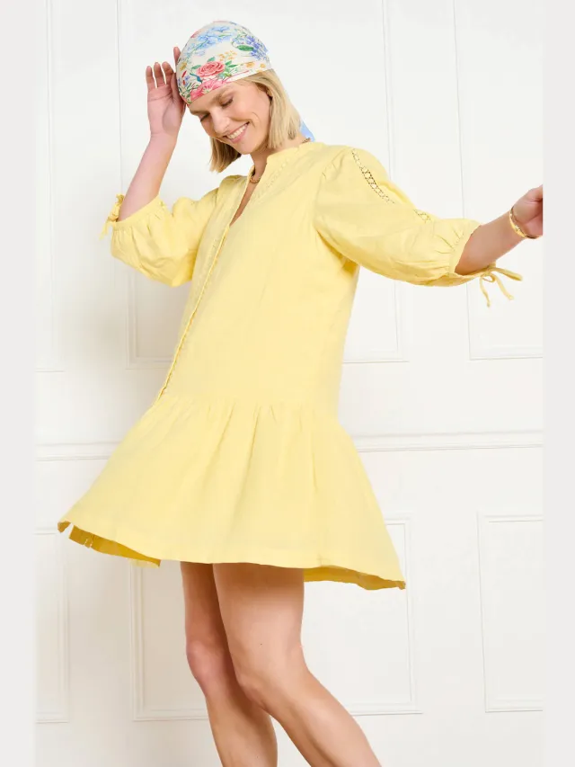 LOLALIZA linnen blousejurk broderie geel