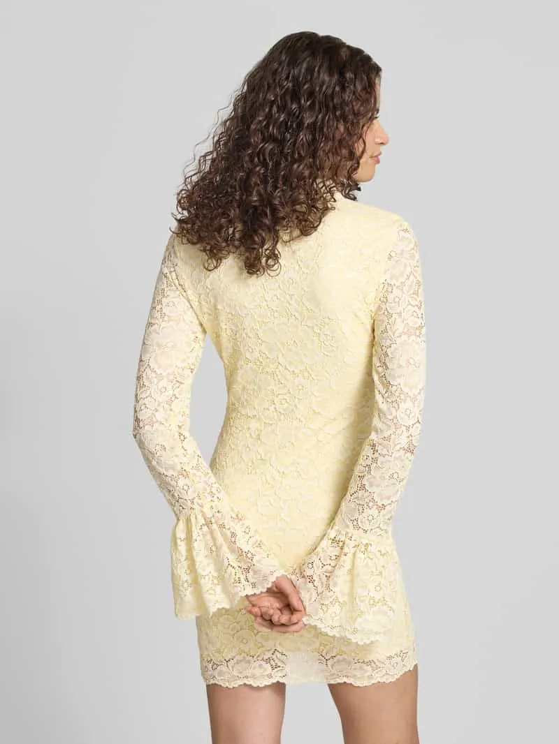 Gina Tricot Slim fit mini-jurk met all-over kant lichtgeel, foto 3