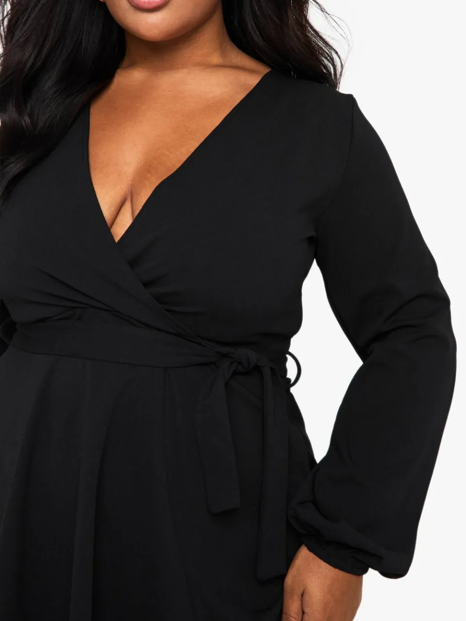 boohoo Dames Plus Wrap Tie Belt Skater Jurk zwart, foto 4
