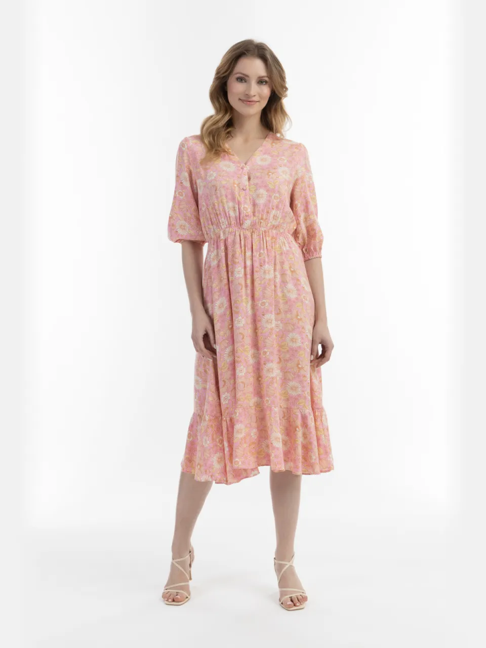 Usha midi-jurk Dames Roze Veelkleurig