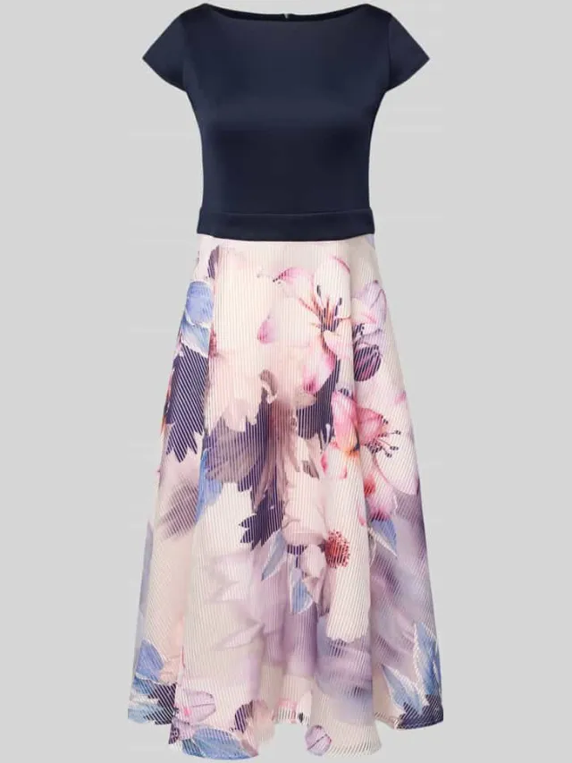 Swing Cocktailjurk met bloemenmotief marineblauw, foto 2