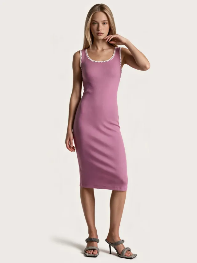 MSN Collection Dames Midi Jurk Fuchsia