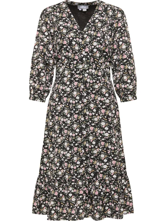 Usha midi-jurk met bloemenprint qisha zwart, foto 2