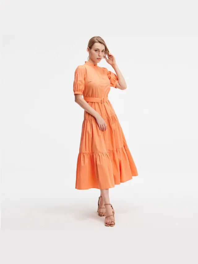 Smart & Joy Katoenen shirtjurk met toegevoegde riem Oranje