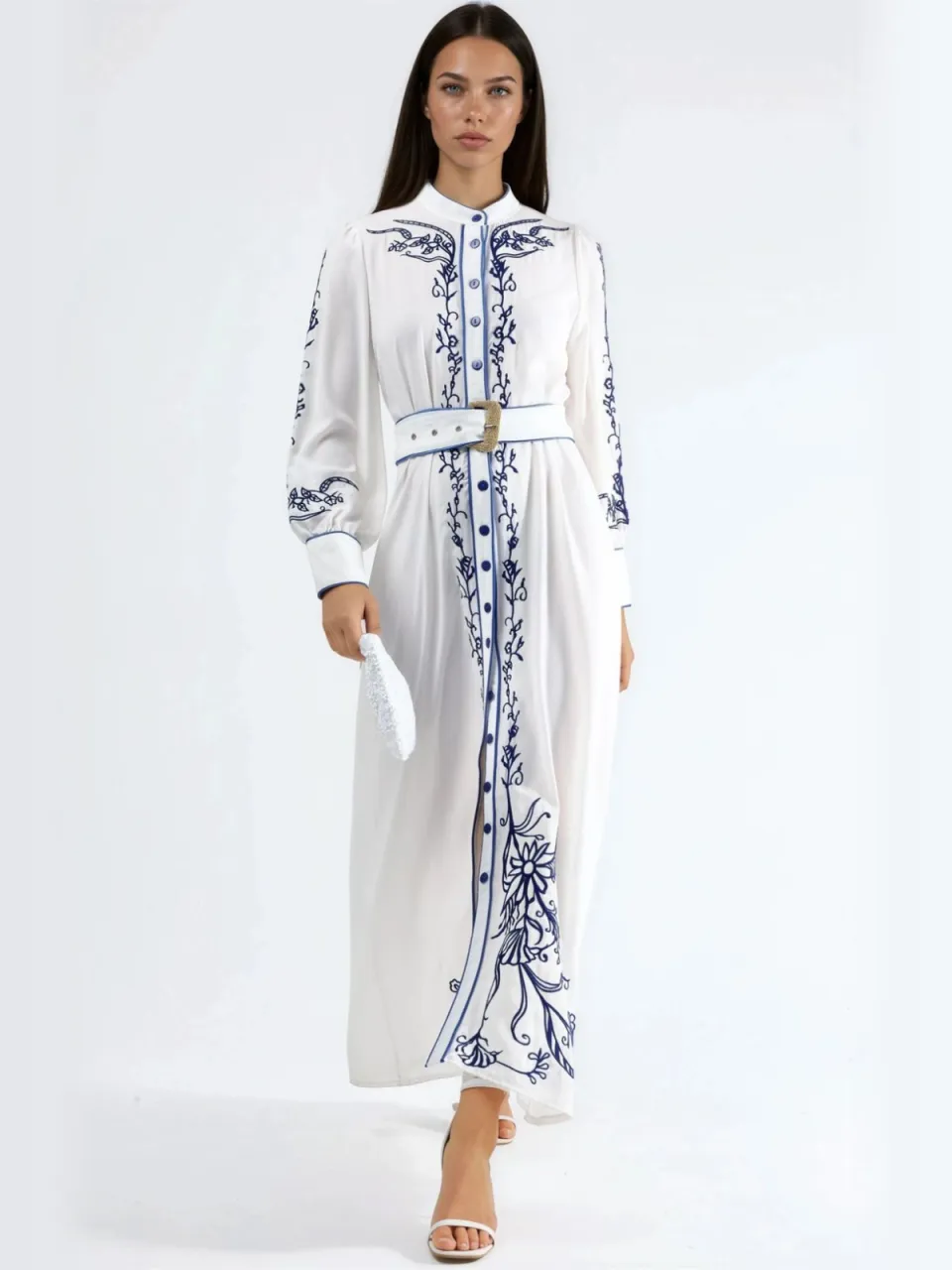 MSN Collection Bloemen Midikleding met Ceintuur wit, foto 2