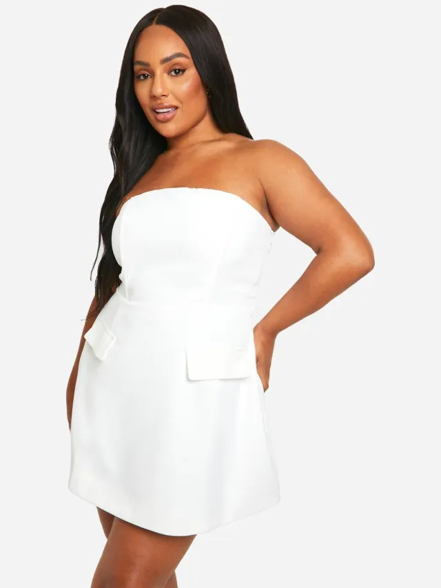 boohoo Dames Plus Gestructureerde Bandeau Mini Jurk wit, foto 2