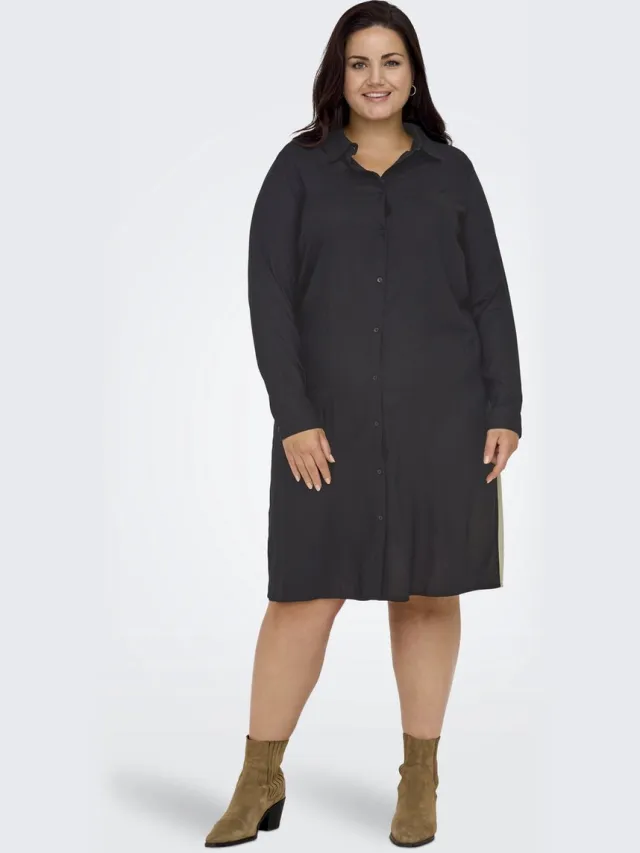Only Carmakoma CARADELONE LS BLOCKING SHIRTDRESS WVN - Dames - Mini jurken BLACK/Irish Cream