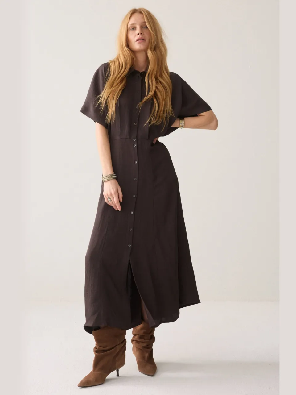 Summum acetaat midi jurk - bruin, foto 3
