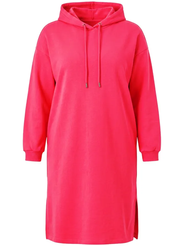 MIAMODA Dames - Midi-sweatjurk oversized capuchon zijsplitten - Azalearood