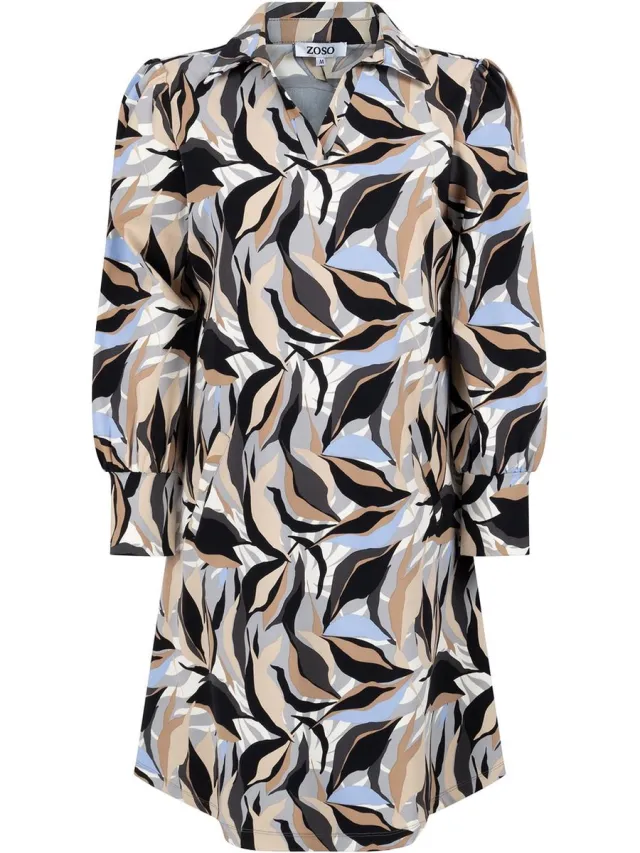 Zoso Jurk Erica Printed Travel Dress 244 1195 Grey/blue Dames Maat Multi color