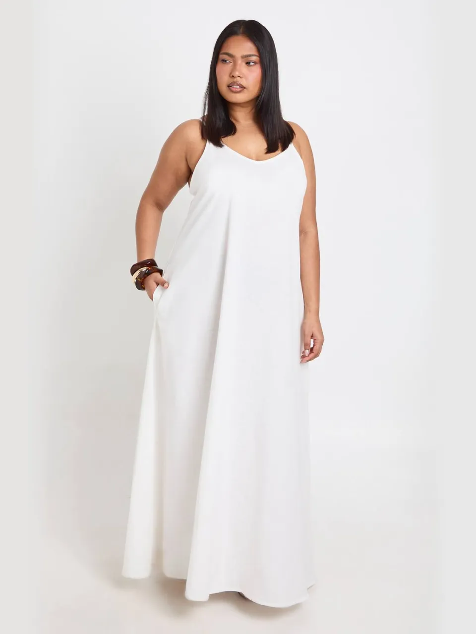 boohoo Dames Plus Linnen Hanky Zoom Maxi Jurk natural, foto 2
